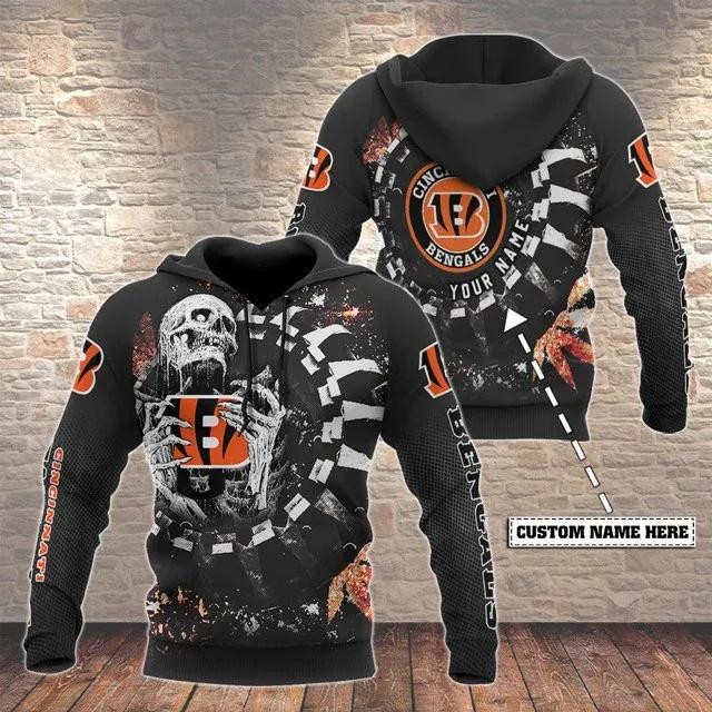 Cincinnati Bengals Skeleton Personalized 3D Hoodie, NFL Hoodie Moonbestprint