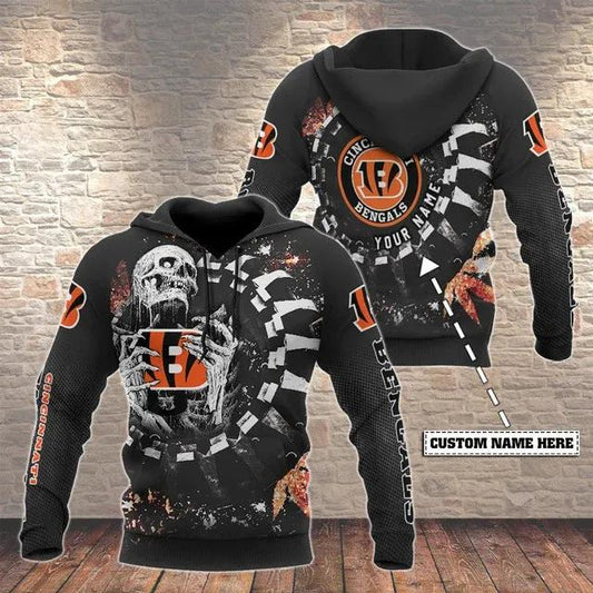 Cincinnati Bengals Skeleton Personalized 3D Hoodie, NFL Hoodie Moonbestprint