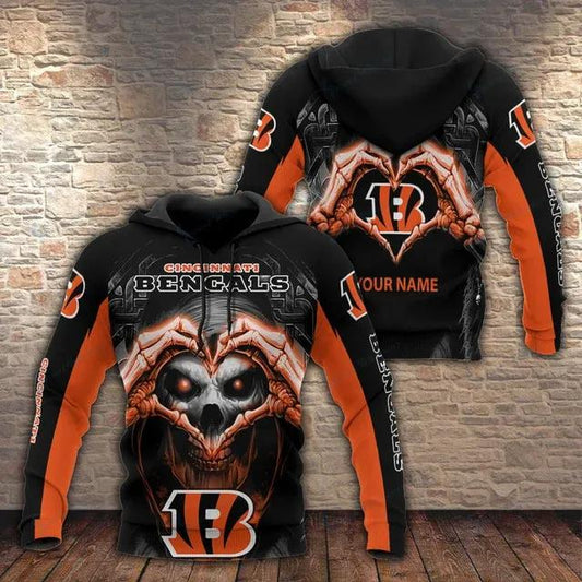 Cincinnati Bengals Skull Personalized 3D Hoodie, NFL Hoodie Moonbestprint