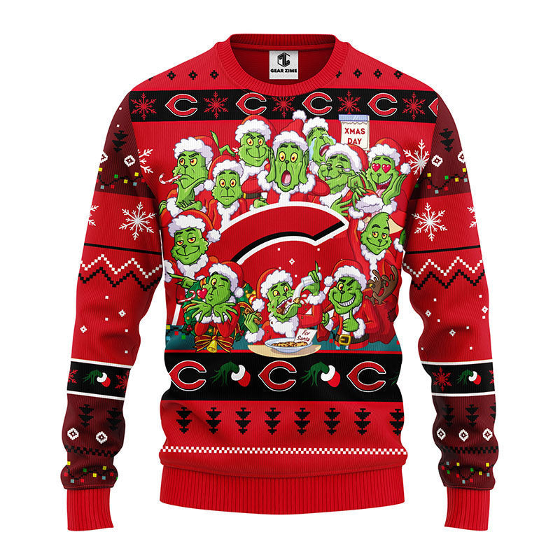 Cincinnati Reds 12 Grinch Xmas Day Ugly Christmas Sweater, Grinch Xmas Sweater Moonbestprint