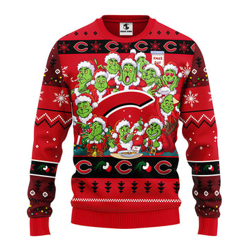 Cincinnati Reds 12 Grinch Xmas Day Ugly Christmas Sweater, Grinch Xmas Sweater Moonbestprint