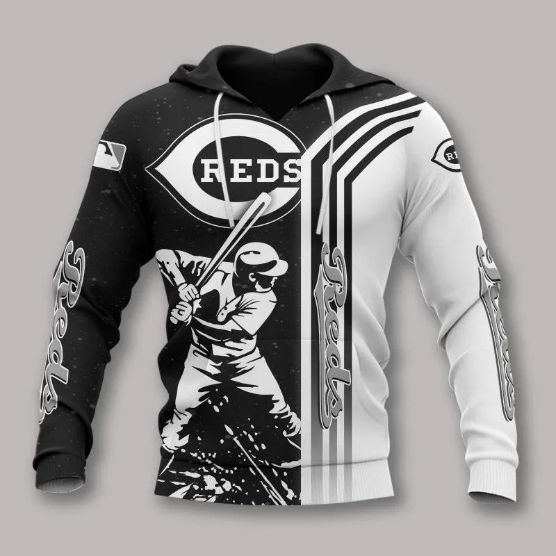 Cincinnati Reds Black And White All Over Print Apparel 1, MLB Hoodie Moonbestprint