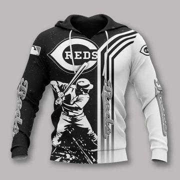 Cincinnati Reds Black And White All Over Print Apparel 1, MLB Hoodie Moonbestprint
