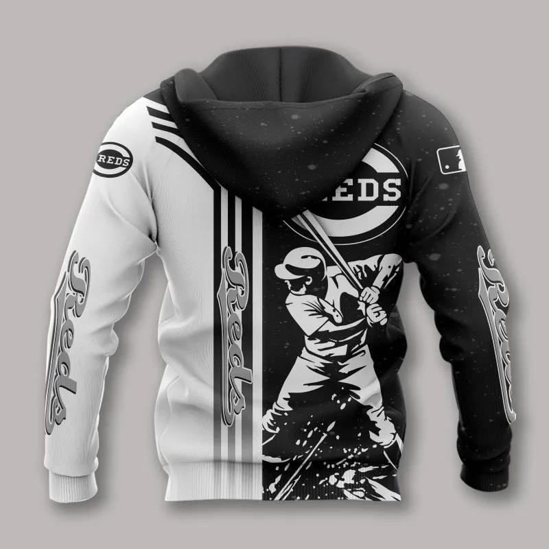 Cincinnati Reds Black And White All Over Print Apparel 1, MLB Hoodie Moonbestprint