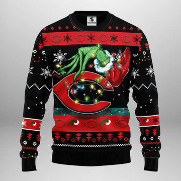 Cincinnati Reds Funny Grinch Ugly Christmas Sweater, Grinch Xmas Sweater Moonbestprint