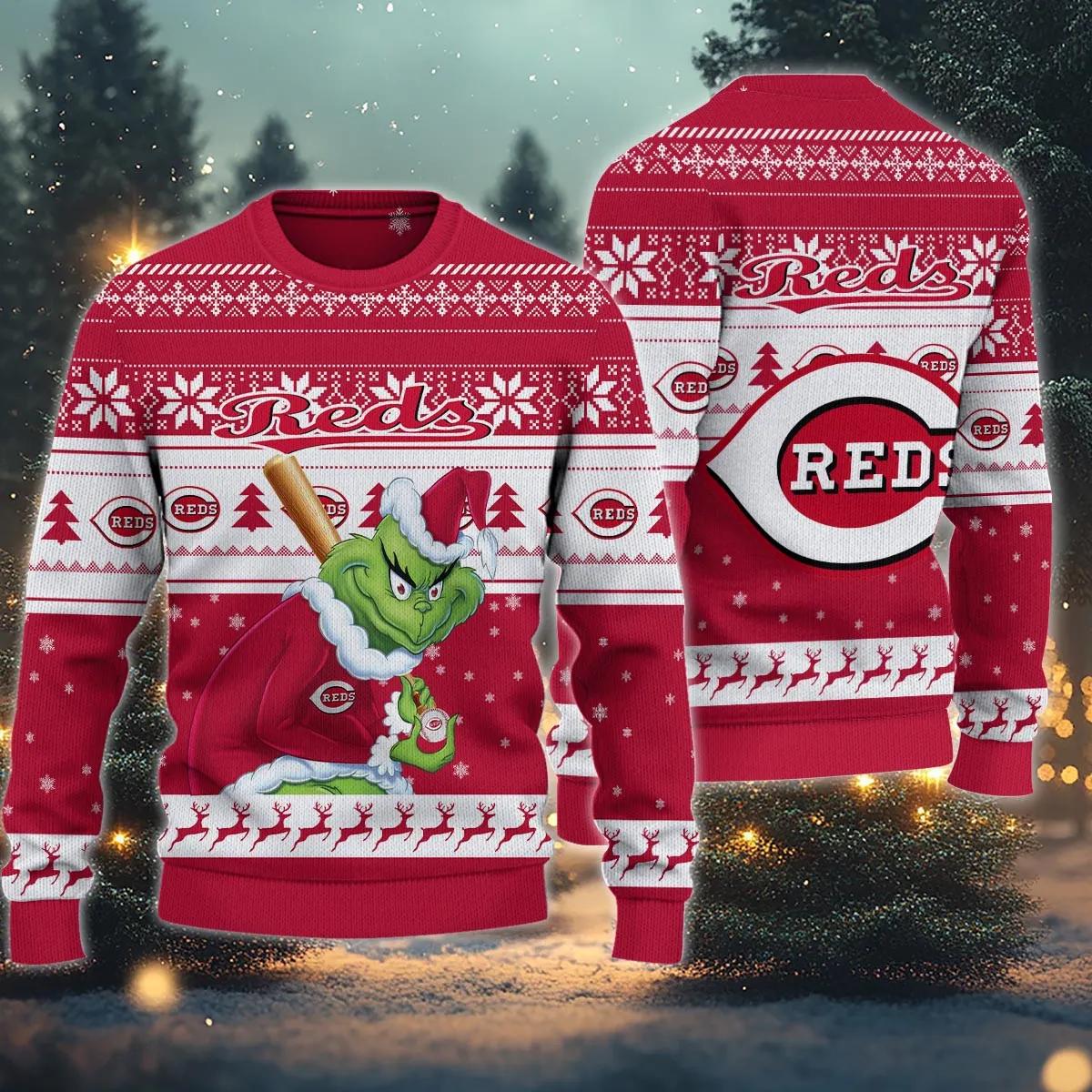 Cincinnati Reds Grinch Stolen Ugly Christmas Sweater, MLB Christmas Sweater Moonbestprint
