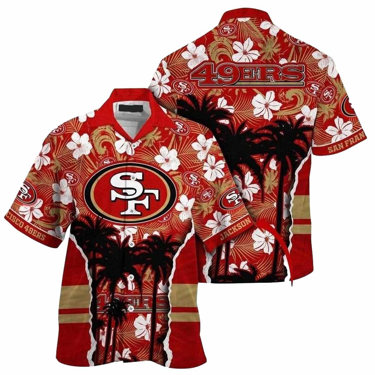 Classic Floral And Palm Tree 49ers Red Hawaiian Shirt - Moonbestprint