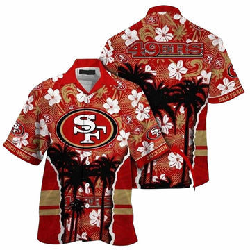 Classic Floral And Palm Tree 49ers Red Hawaiian Shirt - Moonbestprint