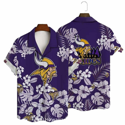 Classic White Floral Purple Minnesota Vikings Hawaiian Shirt - Moonbestprint