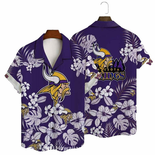 Classic White Floral Purple Minnesota Vikings Hawaiian Shirt - Moonbestprint