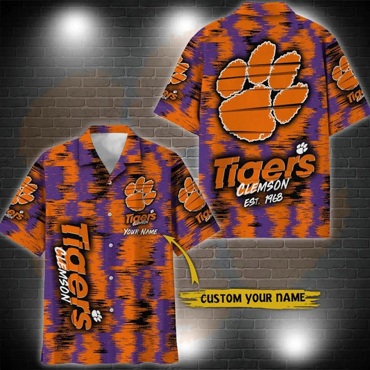 Clemson Tigers Aloha Hawaiian Shirt Custom Your Name, NCAA Hawaiian Shirt Moonbestprint