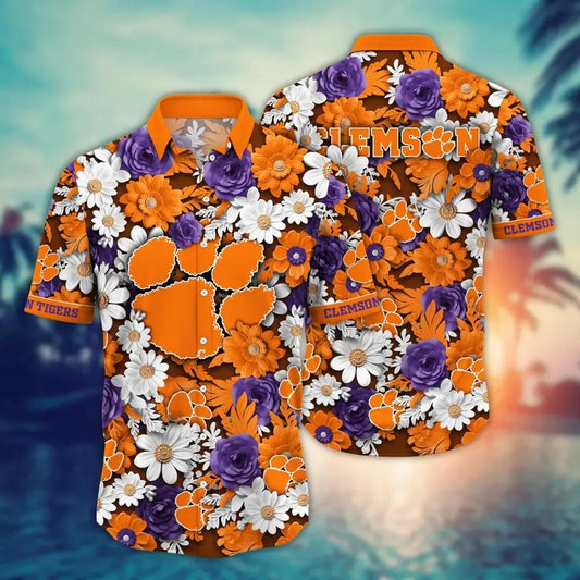 Clemson Tigers NCAA Flower Aloha Hawaiian Shirt 6, NCAA Hawaiian Shirt Moonbestprint