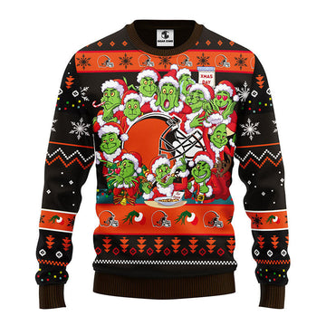 Cleveland Browns 12 Grinch Xmas Day Ugly Christmas Sweater, Grinch Xmas Sweater Moonbestprint