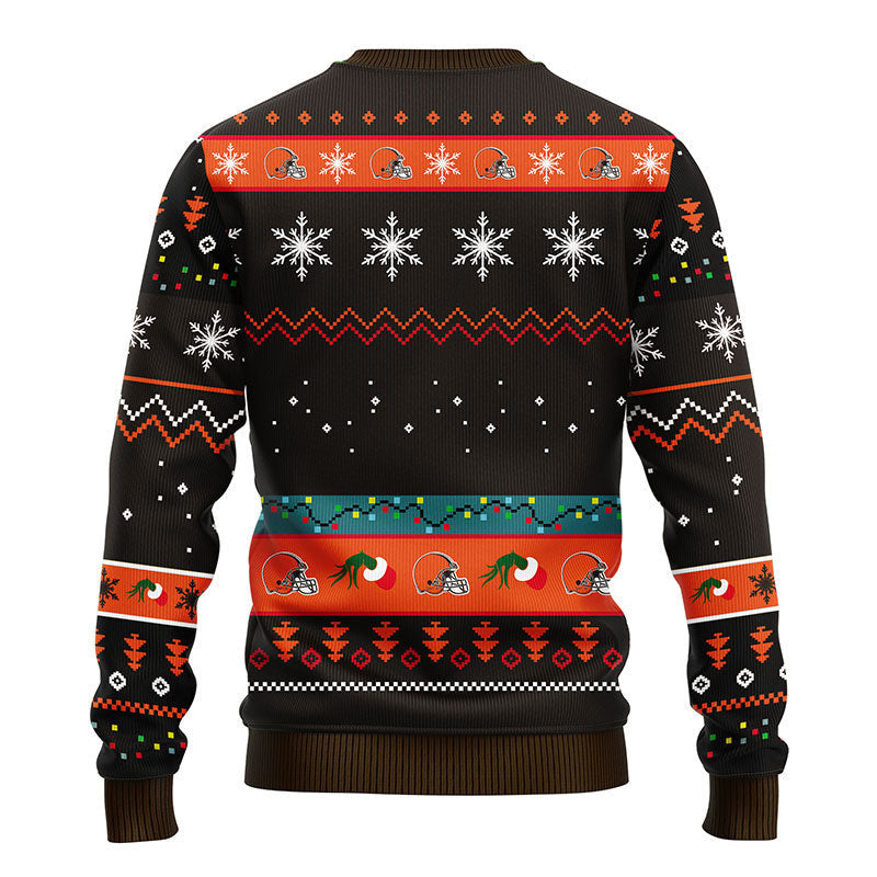 Cleveland Browns 12 Grinch Xmas Day Ugly Christmas Sweater, Grinch Xmas Sweater Moonbestprint