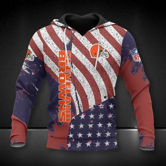 Cleveland Browns American Flag All Over Print Hoodie, NFL Hoodie Moonbestprint