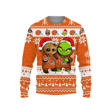 Cleveland Browns Baby Groot And Grinch Ugly Christmas Sweater, NFL Christmas Sweater Moonbestprint