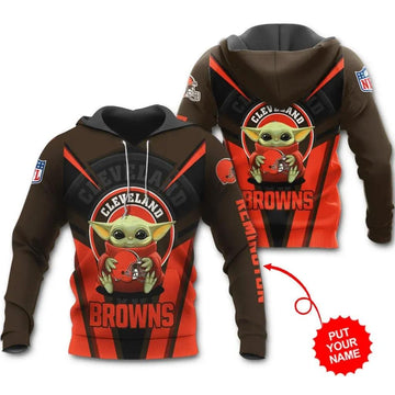 Cleveland Browns Baby Yoda Personalized All Over Hoodie, NFL Hoodie Moonbestprint