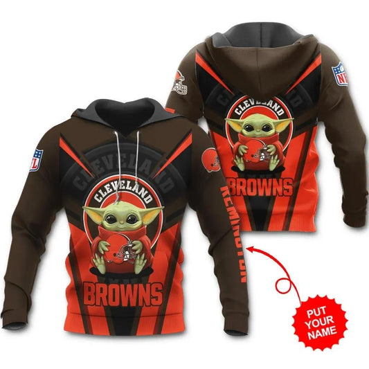 Cleveland Browns Baby Yoda Personalized All Over Hoodie, NFL Hoodie Moonbestprint