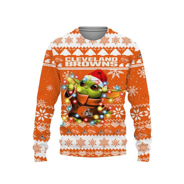 Cleveland Browns Baby Yoda Star Wars Ugly Christmas Sweater, NFL Christmas Sweater Moonbestprint