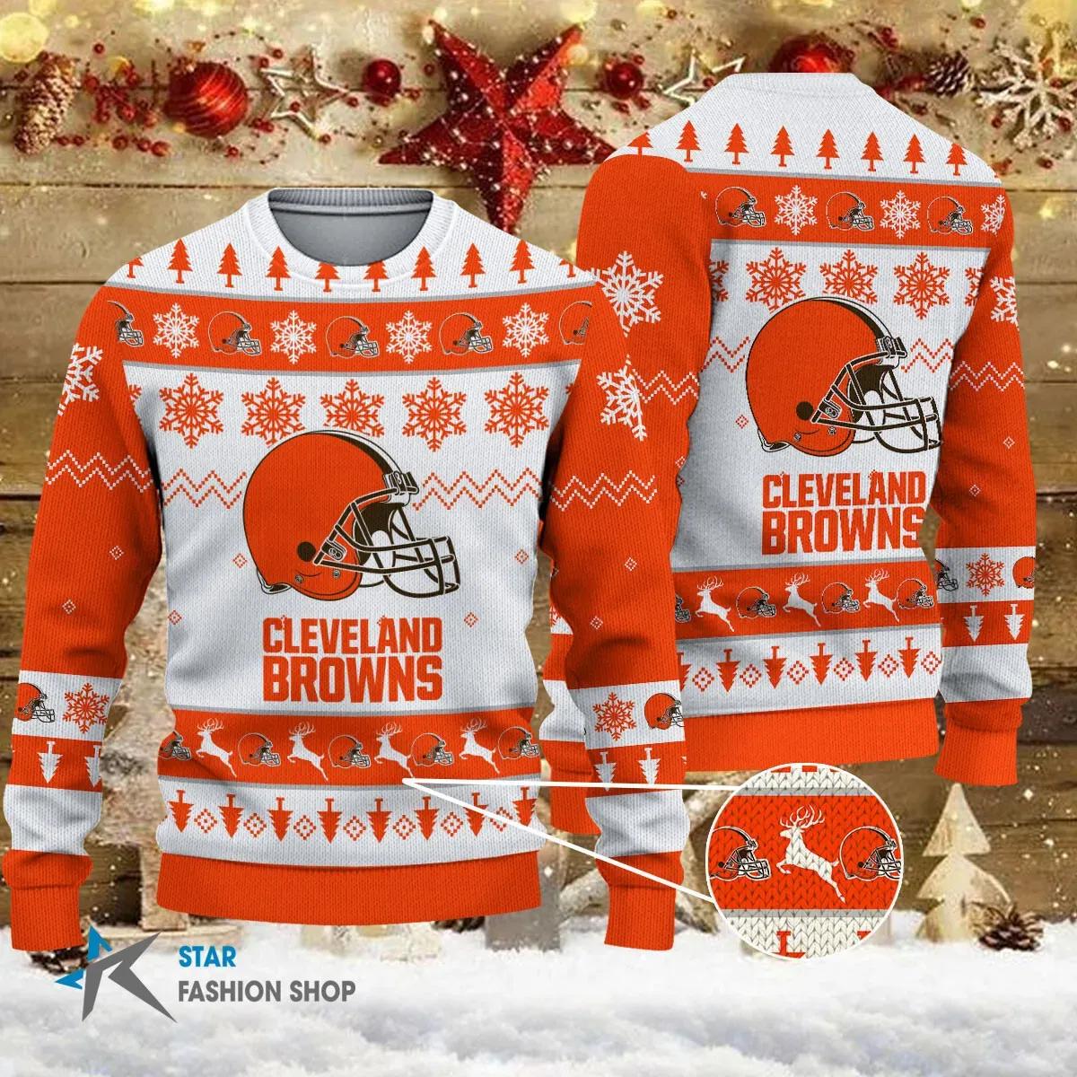Cleveland Browns Big Logo Ugly Christmas Sweater, NFL Christmas Sweater Moonbestprint