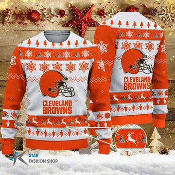 Cleveland Browns Big Logo Ugly Christmas Sweater, NFL Christmas Sweater Moonbestprint