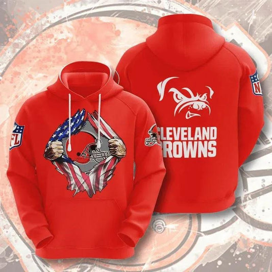 Cleveland Browns Blood Inside Me Heart American Flag 3D Hoodie, NFL Hoodie Moonbestprint