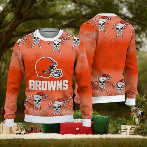 Cleveland Browns Christmas Skull Ugly Christmas Sweater, NFL Chritsmas Sweater Moonbestprint