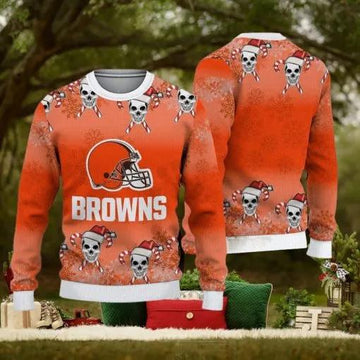Cleveland Browns Christmas Skull Ugly Christmas Sweater, NFL Chritsmas Sweater Moonbestprint