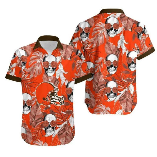 Cleveland Browns Coconut Leaves And Skulls Hawaii Shirt Summer Collection, NFL Hawaiian Shirt Moonbestprint