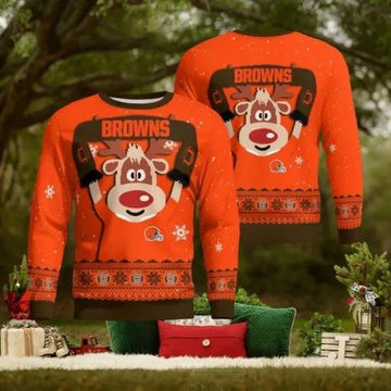Cleveland Browns Cute Reindeer Ugly Christmas Sweater, NFL Chritsmas Sweater Moonbestprint