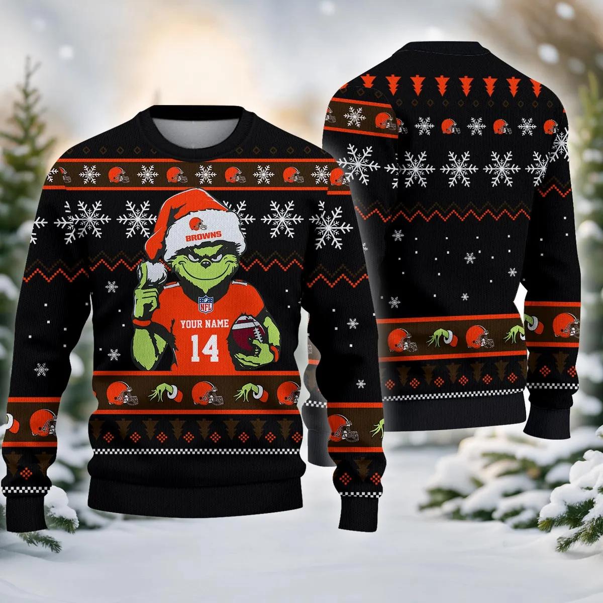 Cleveland Browns Grinch Custom Ugly Christmas Sweater, NFL Christmas Sweater Moonbestprint