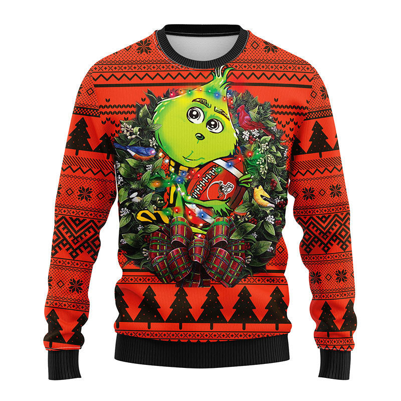 Cleveland Browns Grinch Hug Ugly Christmas Sweater, Grinch Xmas Sweater Moonbestprint