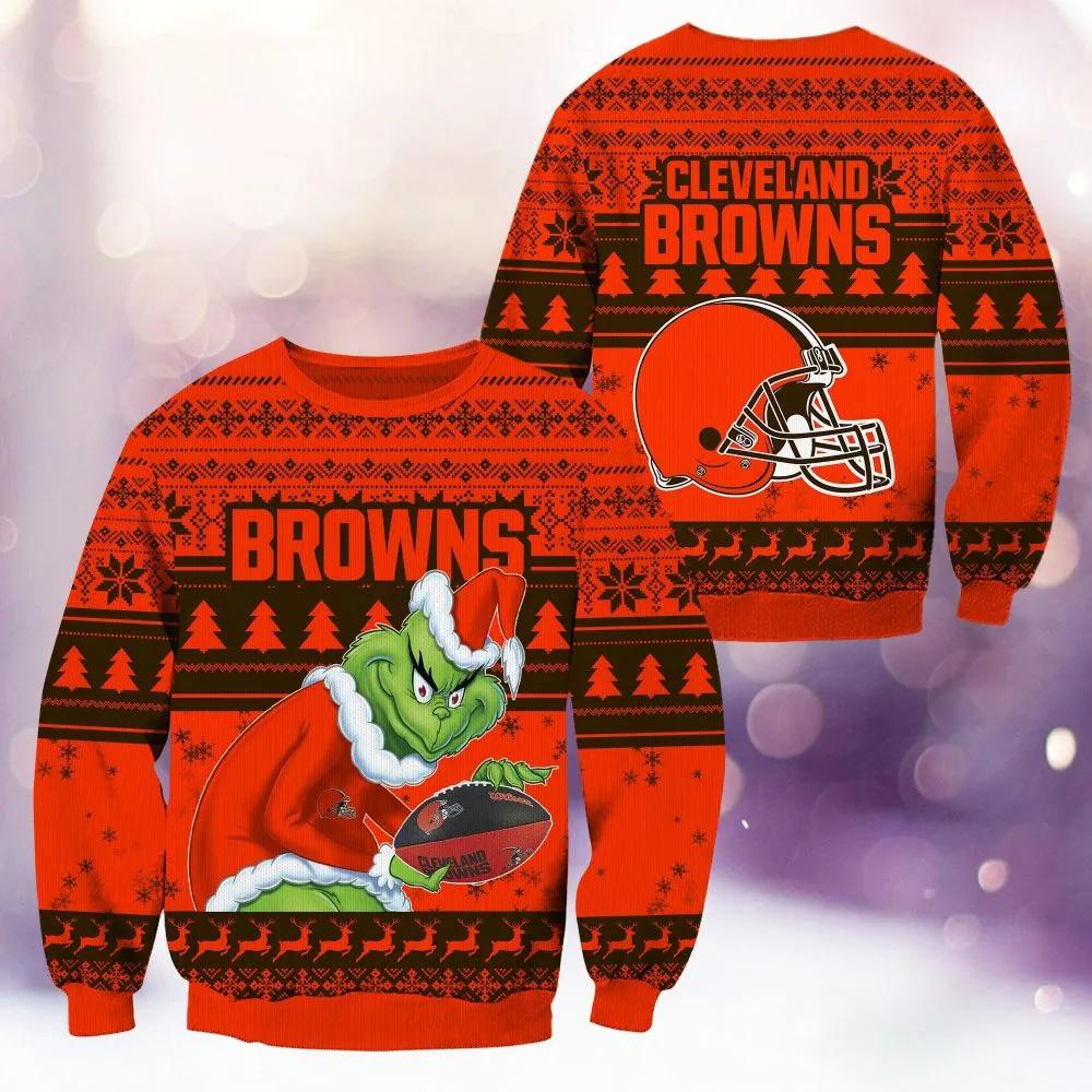 Cleveland Browns Grinch Stolen Ugly Christmas Sweater, NFL Christmas Sweater Moonbestprint