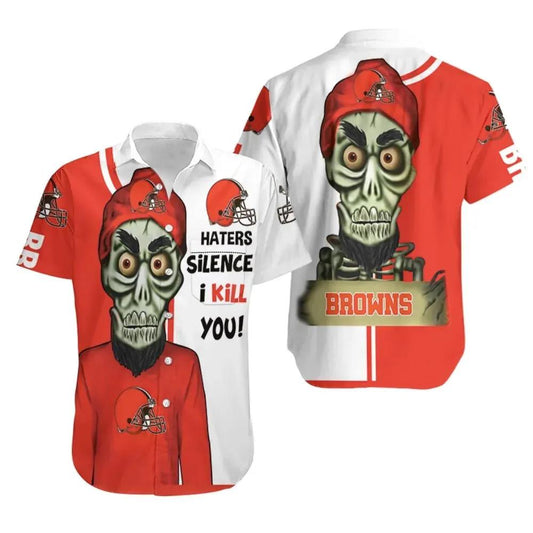 Cleveland Browns Haters I Kill You 3D Hawaiian Shirt Print Short Sleeve Hawaiian Aloha Shirt, NFL Hawaiian Shirt Moonbestprint