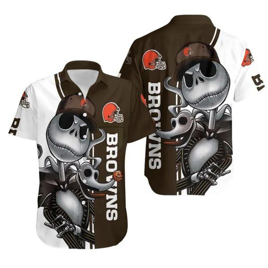 Cleveland Browns Jack Skellington And Zero Hawaiian Shirt Print Short Sleeve Hawaiian  Aloha Shirt, NFL Hawaiian Shirt Moonbestprint