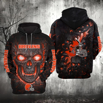 Cleveland Browns Lava Skull 3D Hoodie, NFL Hoodie Moonbestprint