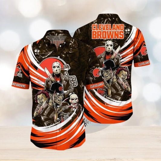 Cleveland Browns NFL Halloween Horror Movies Hawaiian Shirt, NFL Hawaiian Shirt Moonbestprint