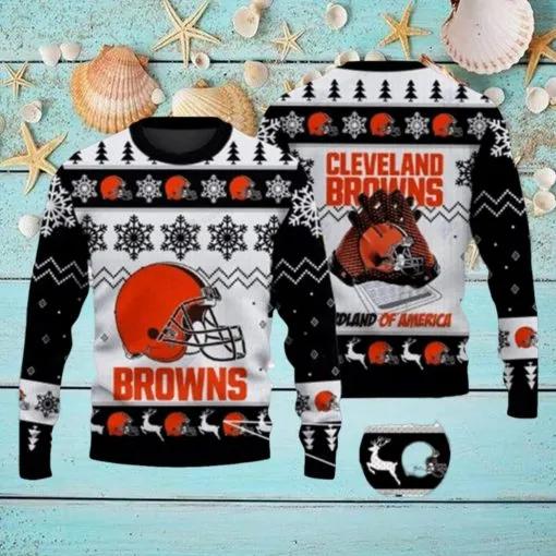 Cleveland Browns NFL Rugby Gloves Pattern Knitted Ugly Christmas Black Sweater, NFL Chritsmas Sweater Moonbestprint