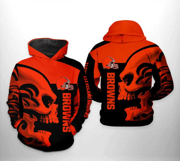 Cleveland Browns NFL Skull 3D Hoodie, NFL Hoodie Moonbestprint