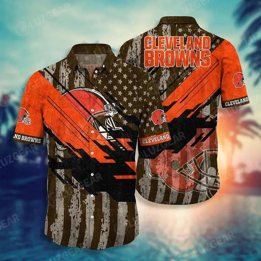 Cleveland Browns Nfl Football Hawaiian Shirt American Flag Print This Summer Best Gift For Fans, NFL Hawaiian Shirt Moonbestprint