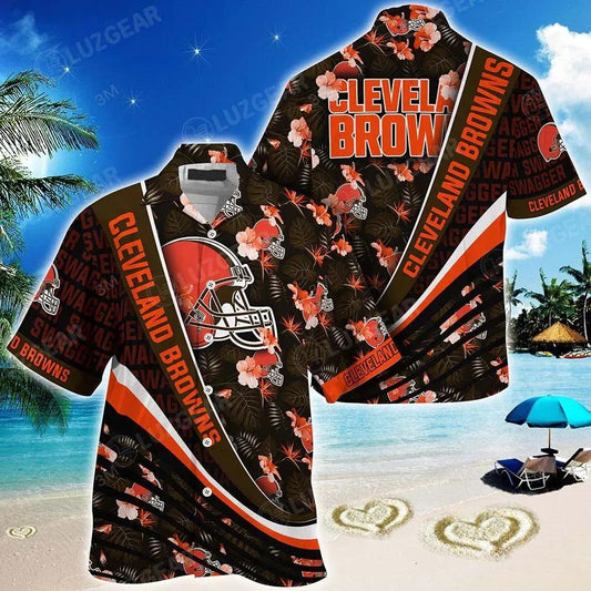 Cleveland Browns Nfl Football With Tropical Flower Pattern Hawaiian Shirt For Fans, NFL Hawaiian Shirt Moonbestprint