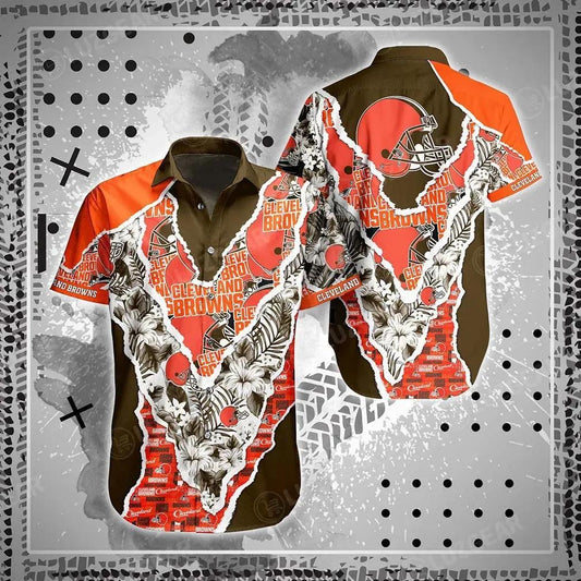 Cleveland Browns Nfl Hawaii Shirt Graphic Floral Pattern This Summer Hawaiian Shirt Best Fans, NFL Hawaiian Shirt Moonbestprint