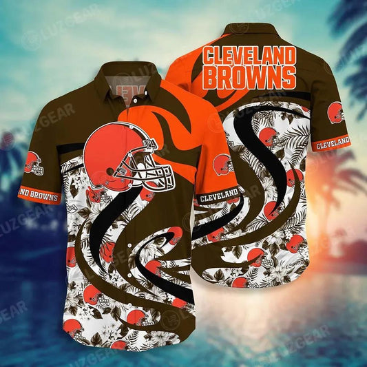 Cleveland Browns Nfl Hawaii Shirt Tropical Patterns Graphic This Summer Hawaiian Shirt For Fan Nfl, NFL Hawaiian Shirt Moonbestprint