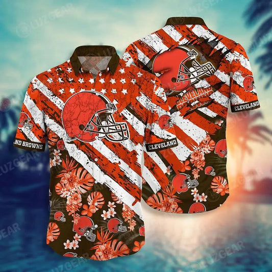Cleveland Browns Nfl Hawaiian Floral Print American Flag Beach Shirt Short Style Hot Trending Summer, NFL Hawaiian Shirt Moonbestprint