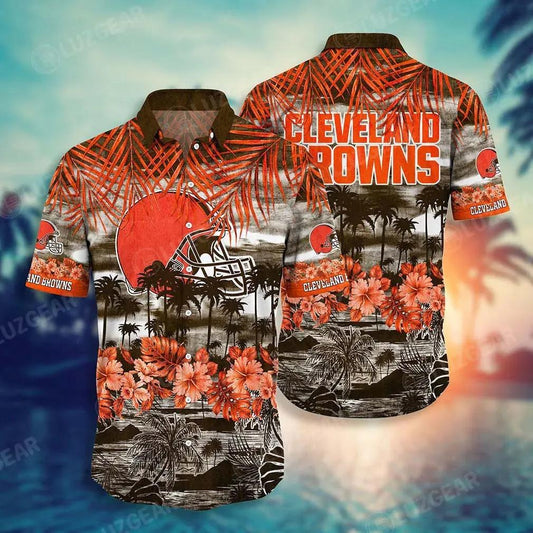 Cleveland Browns Nfl Hawaiian Shirt Short Style Tropical Patterns Graphic Hot Trending Summer For Awesome Fans, NFL Hawaiian Shirt Moonbestprint