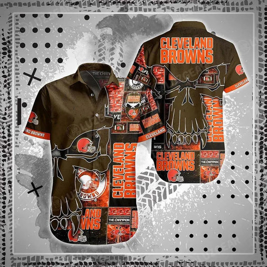 Cleveland Browns Nfl Hawaiian Shirt Skull Printed 3D New Trend Summer For Best Fans, NFL Hawaiian Shirt Moonbestprint