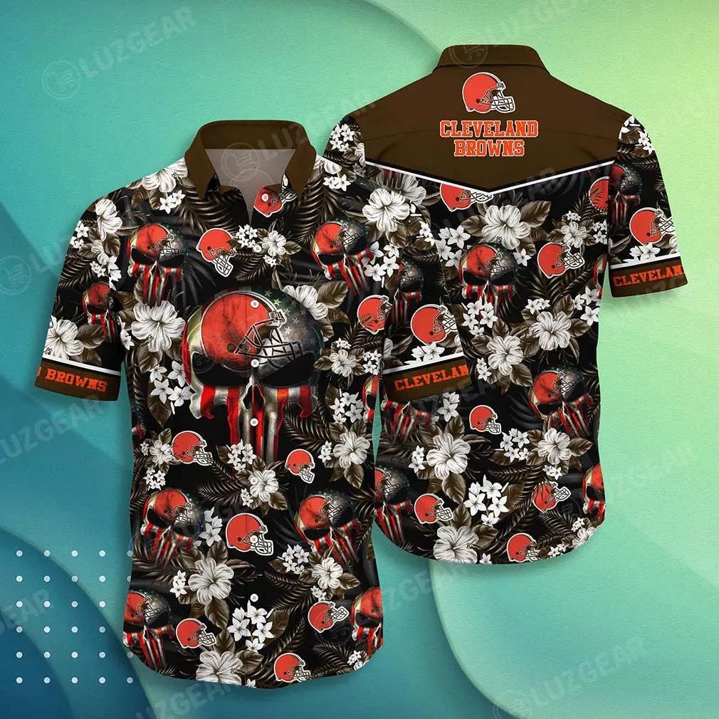 Cleveland Browns Nfl Hawaiian Shirt Skull Punisher Printed 3D New Trend Summer For Your Loved Ones, NFL Hawaiian Shirt Moonbestprint