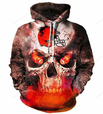 Cleveland Browns Orange Skull 3D Hoodie, NFL Hoodie Moonbestprint