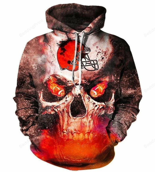 Cleveland Browns Orange Skull 3D Hoodie, NFL Hoodie Moonbestprint
