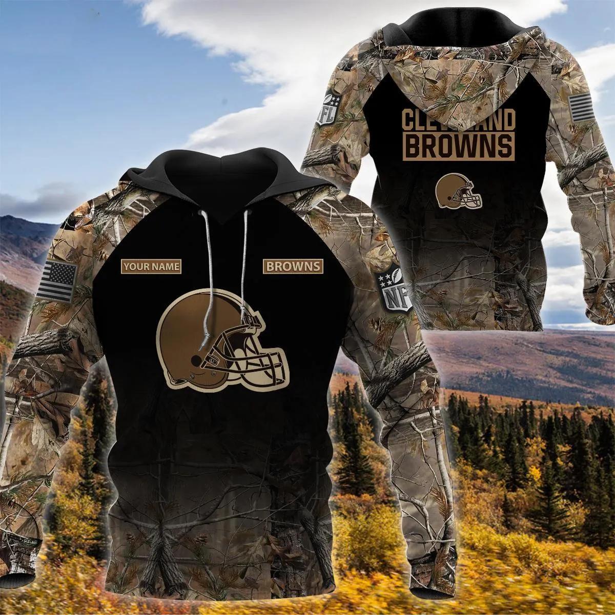 Cleveland Browns Personalized Hunting Camo 3D Hoodie, NFL Hoodie Moonbestprint